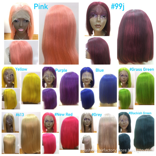 Peruvian Bob Double Drawn Wigs, Braziliian Malaysian Colored Human Virgin Hair Cuticle Aligned Blunt Cuts Bob Short Wigs